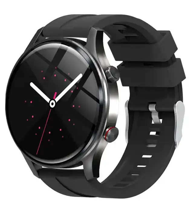 Crni poslovni muški pametni sat Dallas sa okruglim ekranom i crnom silikonskom narukvicom.