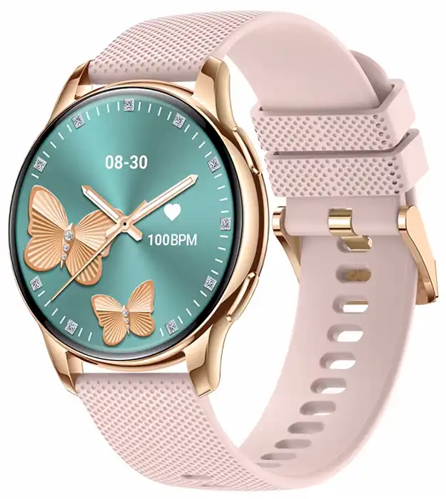 Elegantni pametni sat GoldenGrace sa zlatnim kućištem i ružičastim kaišem