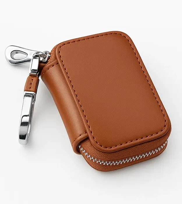 Braon kožni privezak za ključeve sa metalnom kukom – Leathron