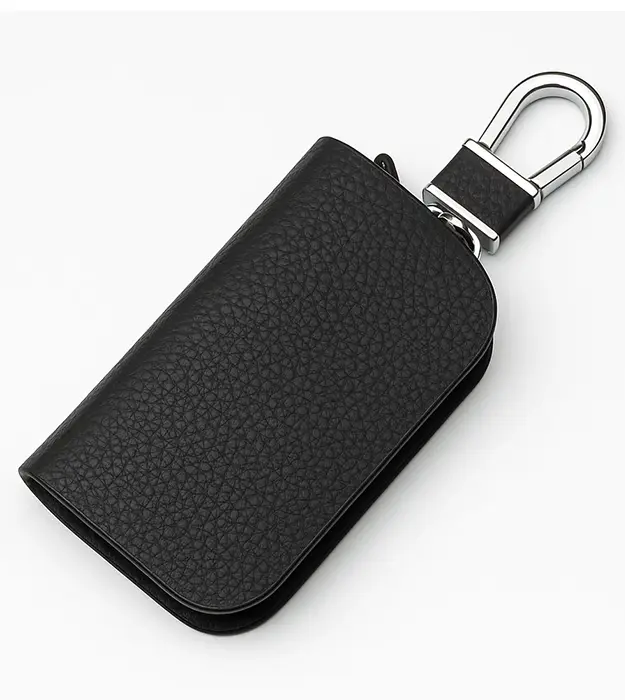 Crni kožni multifunkcionalni privezak za ključeve sa metalnom kukom – Lockvero