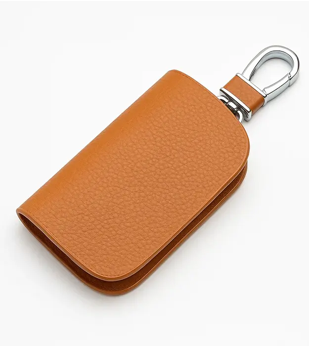 Svetlo braon kožni multifunkcionalni privezak za ključeve sa metalnom kukom – Lockvero