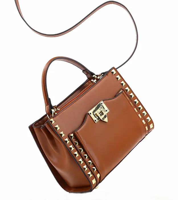 Braon elegantna torba Arelith Frame sa metalnim akcentima i strukturiranim okvirom