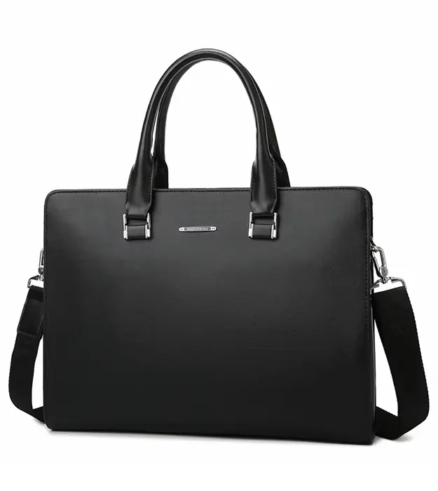 Crna poslovna muška torba Lorviano Nero od vodootporne PU kože sa metalnim detaljima