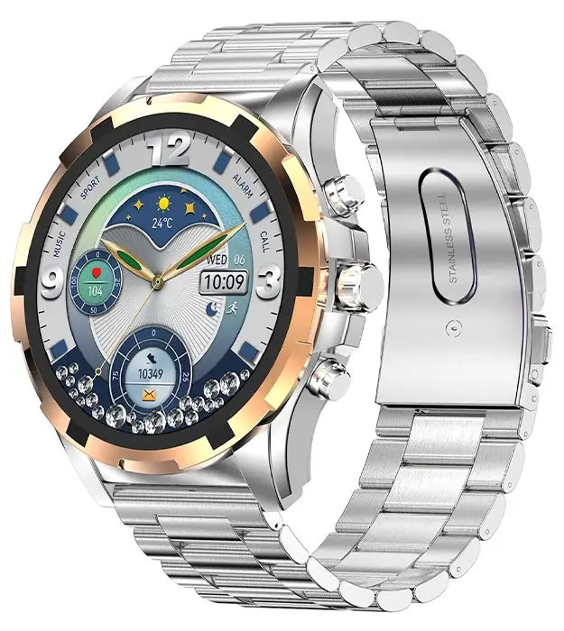 Muški pametni sat sa srebrno-zlatnim kućištem i metalnom narukvicom